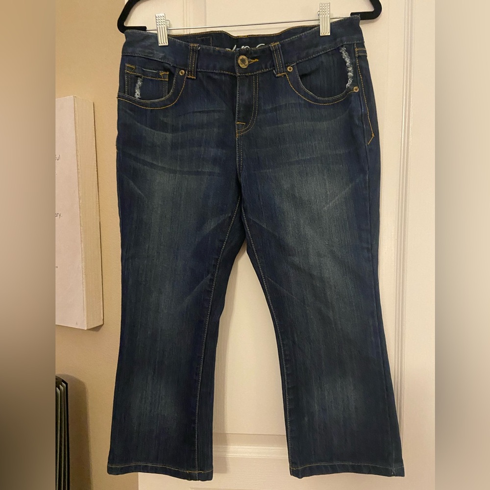 INC International Concepts Dark Blue Flare Cropped Jeans size 10P NWOT